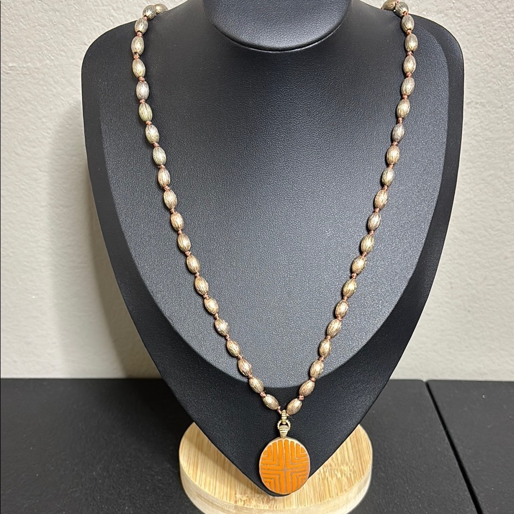 Sigrid Olsen Knotted BeadedOrange Enamel Pendant Necklace